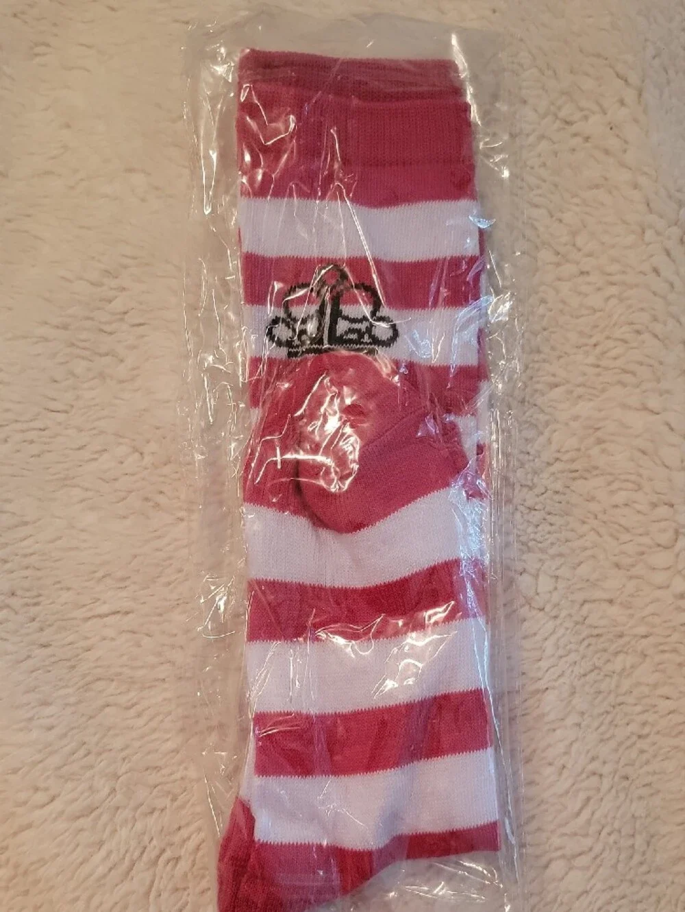 Paparazzi Striped Pink and White Knee Socks with Crown Logo Brand New In Package